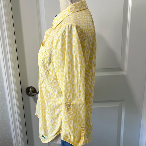 Talbots Teardrop Yellow/White Embroidered Dragonfly Chambray Cuff SZ 10 P - Picture 7 of 9